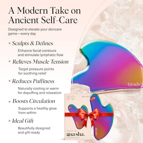 Kitsch Stainless Steel Gua Sha Facial Tools - Guasha Tool for Face, Face Sculpting Tool, Jawline Shaper, Double Chin Reducer Gua Sha Tools, Lymphatic Drainage Massager, Facial Skin Care, Iridescent view 3