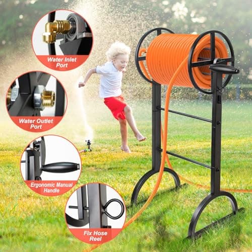 Garden Hose Reel,Upgrade Garden Hose Holder,Outside Heavy Duty Metal Freestanding Water Hose Holder Winder,Holds Up 150FT 1/2" Hose for Garden Lawn Yard view 3