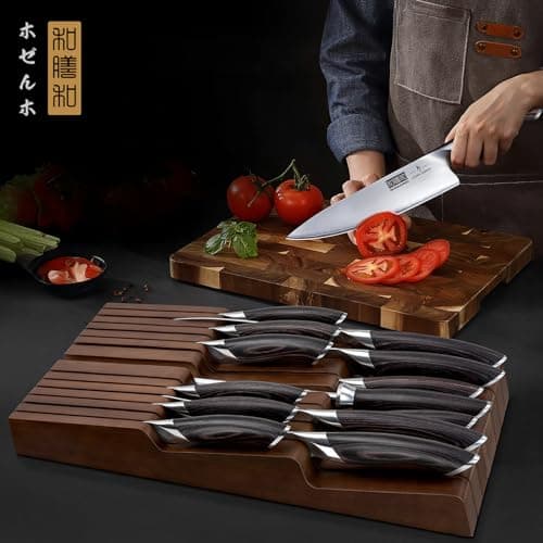 HOSHANHO Kitchen Knife Set with Block, 14PCS Ultra Sharp Knife Block Set | Professional Japanese High Carbon Stainless Steel Chef Knives Set with Sharpener in Knife Drawer Organizer, Ergonomic Handle view 5