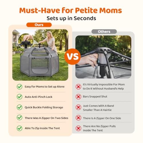 Dripex Baby Playpen, Portable Pop Up Playpen with Canopy, Beach Tent Grey | Petite-Friendly Easy Setup,Auto Anti-Pinch Lock,Zippered Access Window,Bug-Free Outdoor Play,Quick Buckle Folding Storage view 4