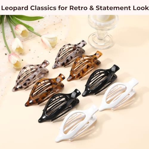 8 Pack Flat Tortoiseshell Hair Clips – French Style Matte Claw Barrettes for Women, Strong Hold Non-Slip Hair Accessories for Thick or Thin Hair, Chic Neutral Leopard Pattern view 5