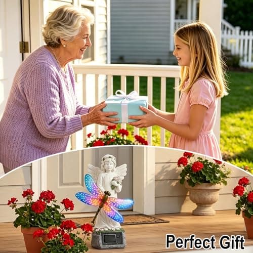 Starryfill Solar Angel Garden Statue with Color Changing Dragonfly Lights - 12 Inch Hand-Painted Resin Figurine, Auto Dusk-to-Dawn Waterproof Outdoor Decor for Patio, Yard, Lawn, Memorial Mother Gift view 5