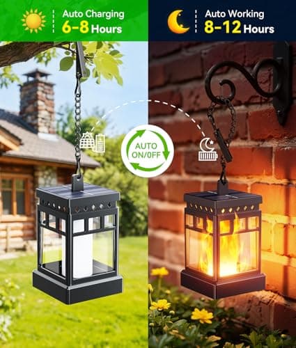 KOOPER Hanging Solar Lanterns Outdoor Waterproof, 4PCS Flickering Flame Hanging Solar Lights for Outside, Outdoor Solar Lanterns up to 12 Hours, Lanterns Decorative for Patio Porch Yard Garden Decor view 6