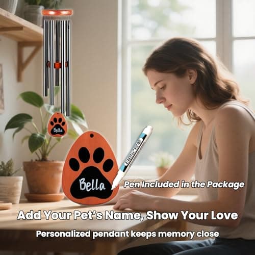 GDuolaPaws Personalized Pet Memorial Wind Chime, 26" Dog Memorial Gift for Loss of Dog, 3-Pieces Dog Passing Away Gift Package with Sympathy Card & Bracelet view 3
