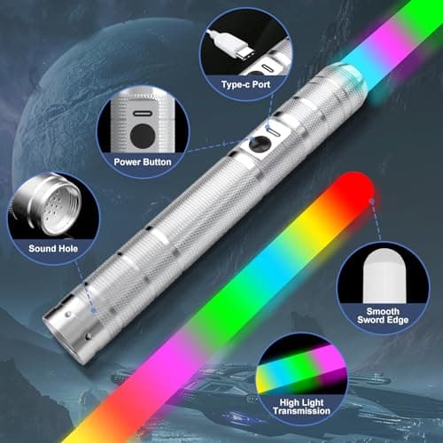 JOINBO Light Up Swords Saber with RGB Colors,Dueling Light Sword for Adults and Kids,FX Sound （Motion Sensors and Metal Hilt,Type-C Rechargeable,Halloween Xmas Toys Present,Galaxy War Fighters view 3