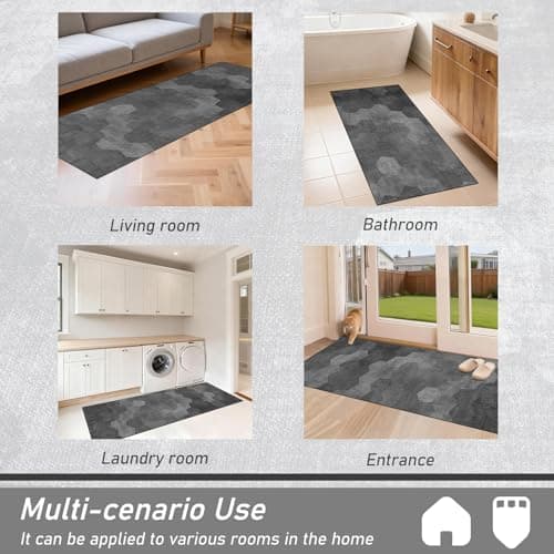 SAIKOOWA Kitchen Mats for Floor,Kitchen Rugs Mat Non Slip Washable Set of 2 PCS, Absorbent Runner Rugs for Kitchen, Front of Sink, 17.3"x 59"+17.3"x 30" Grid view 5