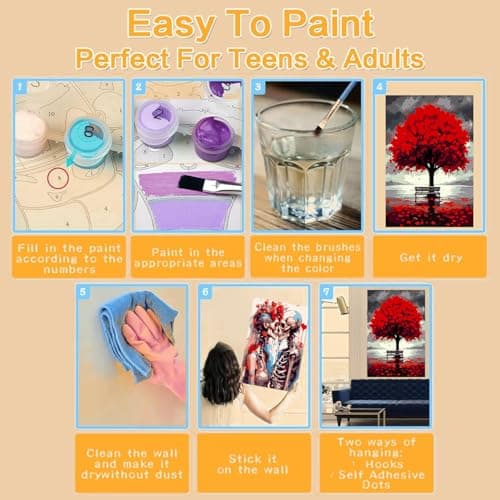 igoodom Framed Paint by Numbers Kit for Adults Beginner, Red Trees Easy Paint by Number Kits on Canvas with Easel, DIY Adults' Paint-by-Number Kits for Gift Home Wall Decor 8x12inch view 7