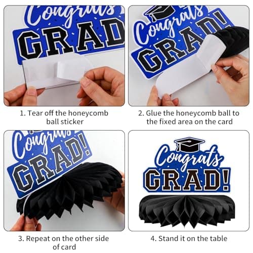 10Pcs Graduation Decorations 2026 Class of 2026 Congrats Grad Table Centerpieces Congratulate Graduation Honeycomb Table Toppers for Graduation Party Supplies 2026 Graduation Party Decorations Blue view 6