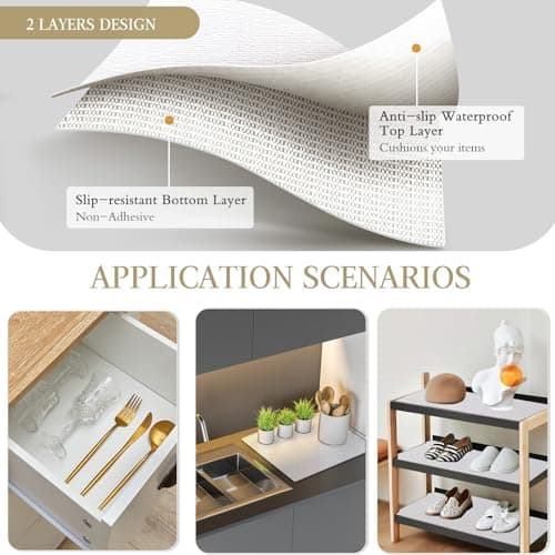 Beautysaid Shelf and Drawer Liner for Kitchen Cabinet, Non Adhesive Non Slip Shelf Paper Waterproof Washable Thickened for Dresser Pantry Shelve Bathroom Protector Liner(White,12 in x 10 FT) view 3