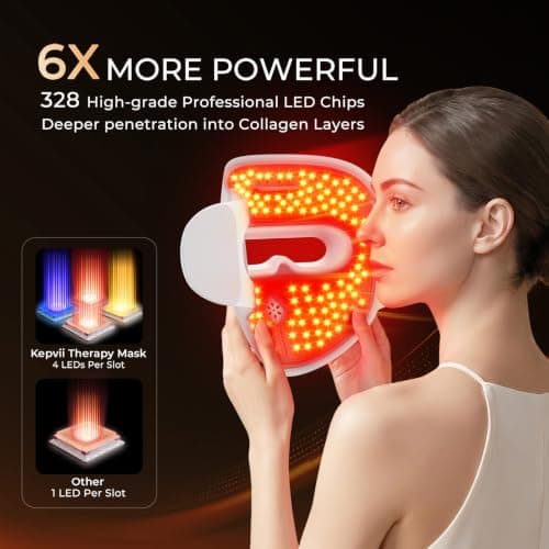Kepvii 4D Red Light Therapy Mask for face,Real 328 LEDs,4 Long Light Waves 6× More Powerful, Rechargeable LED Face Mask for Home & Travel, Skincare Gifts for Women Mom Wife White view 2