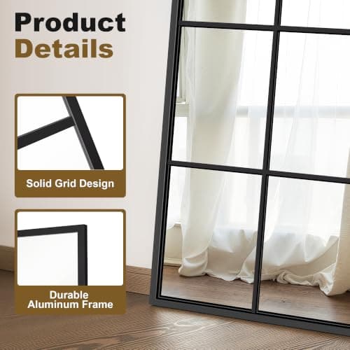 Window Pane Mirror for Wall Decor, 30" x 40" Decorative Mirror, Black | Real Metal Grid, HD Tempered Glass, Aluminum Frame, for Bedroom, Living Room, Dining Room, Entryway, Vertical or Horizontal view 4