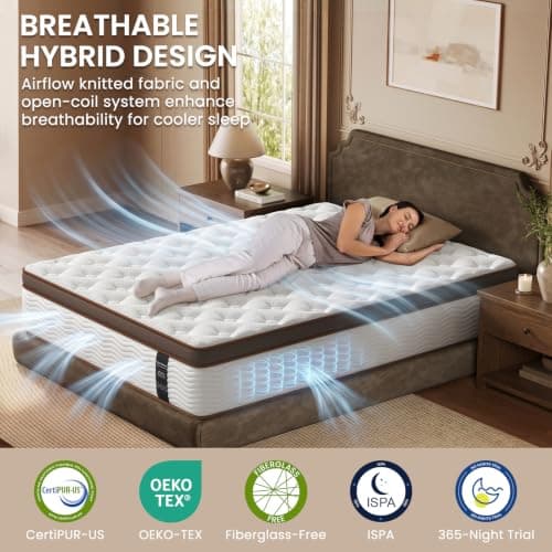 BedStory Queen Size Mattress Firm, 12 Inch Cooling Hybrid Mattress in a Box | 7-Zone Targeted Support, Spine Alignment, Breathable, Low Motion Transfer, Fiberglass-Free, CertiPUR-US Foam, 365-Night Trial view 4