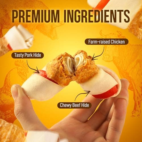 PETPHABET Chicken Wrapped Rawhide Dog Bones, 5-5.5 Inch Long Lasting Dog Chew Treats for Medium & Large Dogs, 5 Count Beefhide Dog Snacks for Training Healthy Chewing, Knotted Dog Bones High Protein view 2