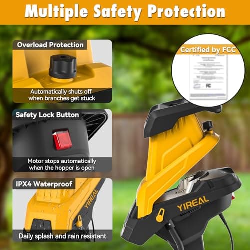 Yireal Upgraded 3-Blade Electric Wood Chipper 15-Amp,Chipper Shredder Detachable with Collection Bag 45L, 1.8 Inch Cutting Diameter Mulcher for Yard Branches Mulching Composting and Garden Cleanup view 6