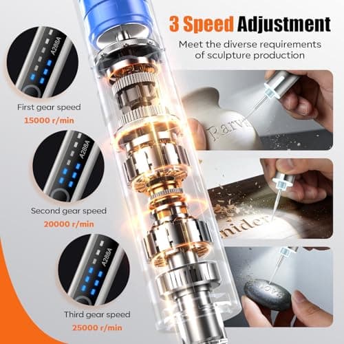 Engraving Pen with LED Light,HollowCup Motor,Cordless USB Rechargeable Rotary Tool for Metal,Wood,Glass and Plastic,DIY Engraving Kit with 30 Bits,Silver view 5
