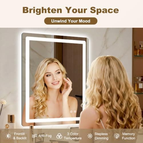 LED Bathroom Mirror with Lights, 2 Pack 32" x 24" Lighted Vanity Mirror | Frontlight+Backlit, 3 Colors Dimmable Brightness, Anti-Fog, Memory Function, Shatterproof Tempered Glass, Horizontal/Vertical view 6