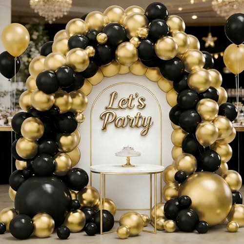 Black and Gold Balloon Garland Arch Kit, 160PCS Black Gold Latex Balloons for New Year Wedding Anniversary Birthday Party Decorations view 4