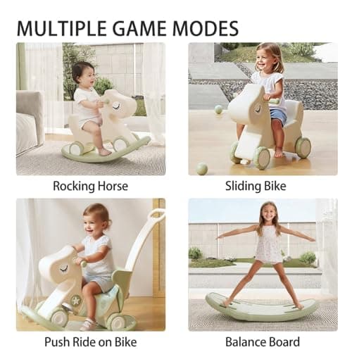 Deer COCO 4-in-1 Rocking Horse Toy for Toddlers 1-3 | Plastic Push Walker with Balance Board & Wheels, Ride-On Rocker Gift for 1 Year Old Boys Girls(Green) view 6