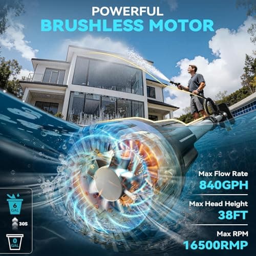 Ecarke 840GPH Brushless Cordless Stick Water Transfer Pump Compatible With Makita 18V (only tool), Auto Shut-Off, 38FT Lift 3-Speed, Extendable & IP68 with Hose Kit for Pool Garden Basement RV Boat view 2