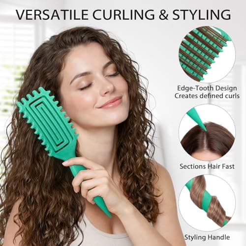 Quenxe Curl Defining Brush, Curly Hair Brush with Vented Design for Detangling and Shaping, Wet & Dry Use, Reduces Pulling for Women, Men (Green) view 4