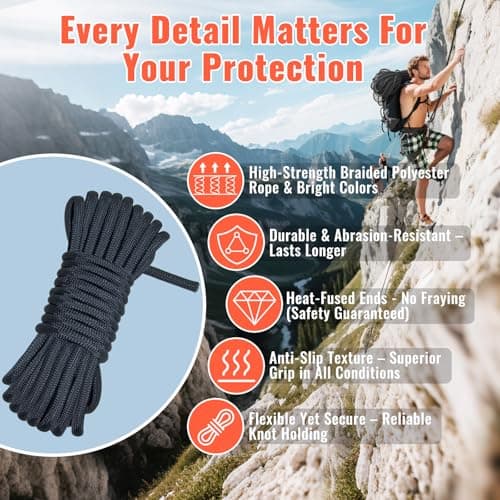 Keepark 10.5mm 1/2 Inch Static Climbing Rope - 32FT to 150FT - 9000lbs Arborist Tree Rope, Heavy Duty Rappelling Rope for Adults & Kids Rock Climbing, Fire Rescue, Escape, Caving, Sailing & Swing view 6