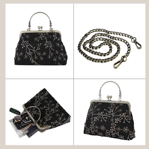 Abuyall Floral Top-Handle Handbag, Kiss Lock Evening Bag for Women, Vintage Handbag | Floral, Kiss Lock, Vintage view 6