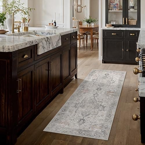 GENIMO Runner Rug 2x5 Non Slip Machine Washable Vintage Hallway Runner Rug, Low Pile Lightweight Rugs for Entryway, Hallway, Kitchen and Corridor, Light Taupe Brown view 3