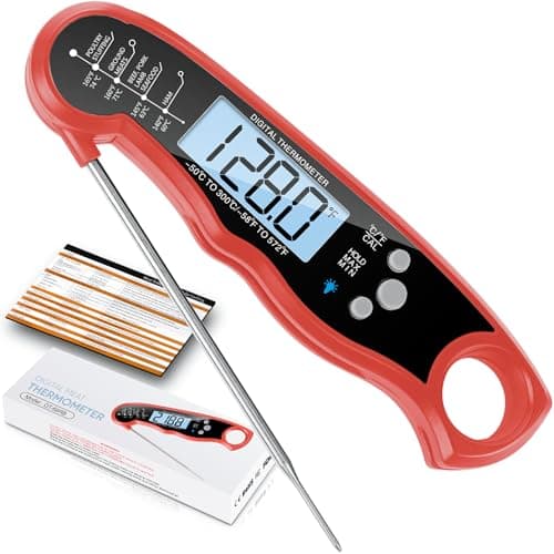 Instant Read Meat Thermometer for Grill and Cooking, Fast & Precise Digital Food Thermometer with Backlight, Magnet, Calibration, and Foldable Probe for Kitchen, Outdoor Grilling and BBQ!…