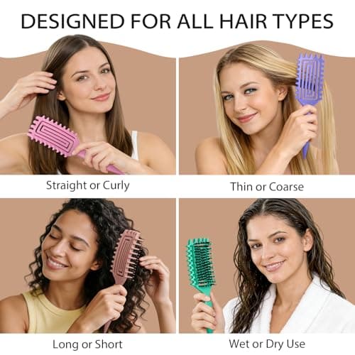 Quenxe Curl Defining Brush, Curly Hair Brush with Vented Design for Detangling and Shaping, Wet & Dry Use, Reduces Pulling for Women and Men (Pink Brown) view 7