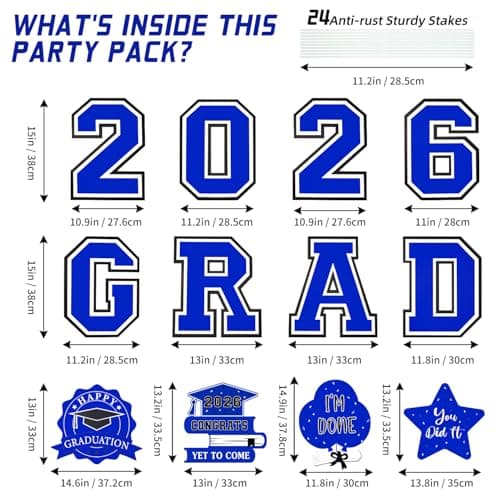Graduation Decorations 12Pcs Waterproof Blue Graduation Yard Signs Class of 2026 Outdoor Congrats Grad Sign with Stakes for Garden Lawn Yard College High School Graduation Party Decorations view 2