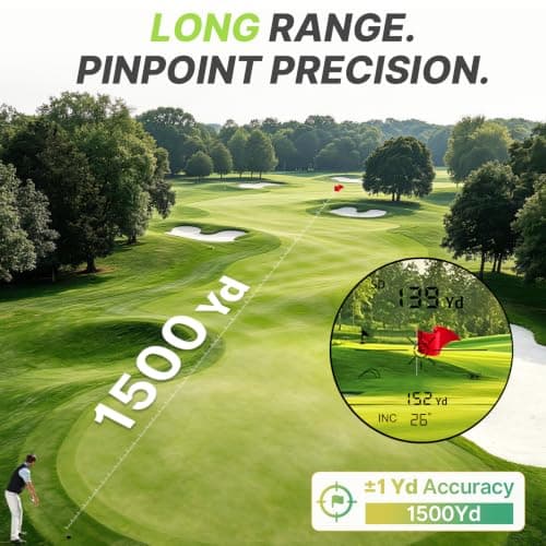 Golf Range Finder with Slope, 1200/1500 Yards Golf Rangefinders with Rechargeable Battery, Pin Lock Vibration, High Transmittance LCD, Golf Accessories for Golfers view 6
