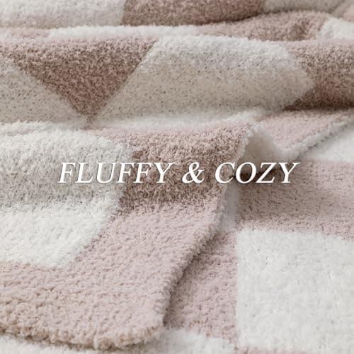 bearberry Fuzzy Checkerboard Grid Throw Blanket Knitted Soft Cozy Warm Microfiber Bed Blanket Decor for Couch Sofa Bed Travel Home (Cream, 60''x80'') view 4