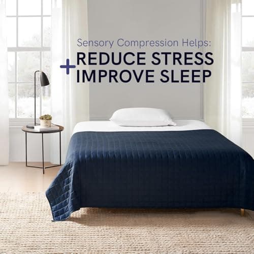 YnM Exclusive Weighted Blanket, Soothing Cotton, Smallest Compartments with Glass Beads, Bed Blanket for One Person of 110lbs, Ideal for Twin/Full Bed (48x72 Inches, 12 Pounds, Navy) view 3