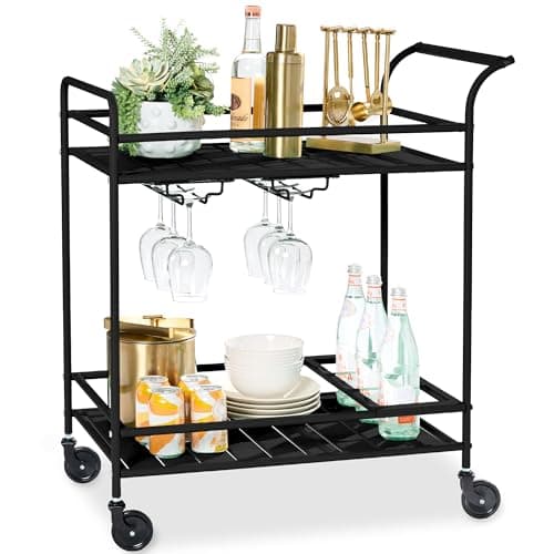 Best Choice Products Rolling Bar Cart, Mobile Home Bar Serving Cart, Serving Station w/ 2 Tier Shelves, Wine Rack, Lockable Wheels - Black view 1