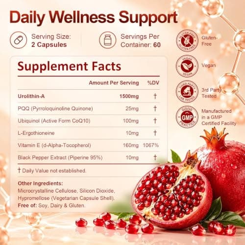 Urolithin A 1500mg Per Serving,120 Softgels 6-in-1 Complex with MCT Oil | Antioxidant Support for Cellular Wellness, Non-GMO, Gluten & Soy-Free,60-Day Supply view 2