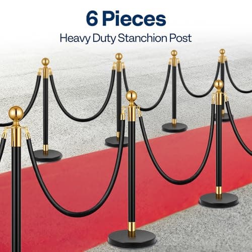 VIVOHOME Stanchions and Velvet Ropes 6PCS, Water-Fillable Base with Iron Post, 5 Feet Velvet Ropes and Posts, Crowd Control Barriers, Red Carpet Runner Poles for Party Supplies view 6
