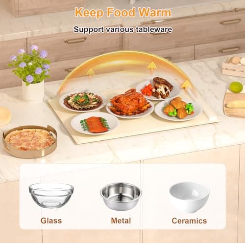 Electric Warming Tray with Adjustable Temperature, Upgraded Silicone Food Warmer Fast Heating, Foldable Food Warmer Hot Plate Placemat for Buffets, Restaurants, House Parties (Beige) view 6