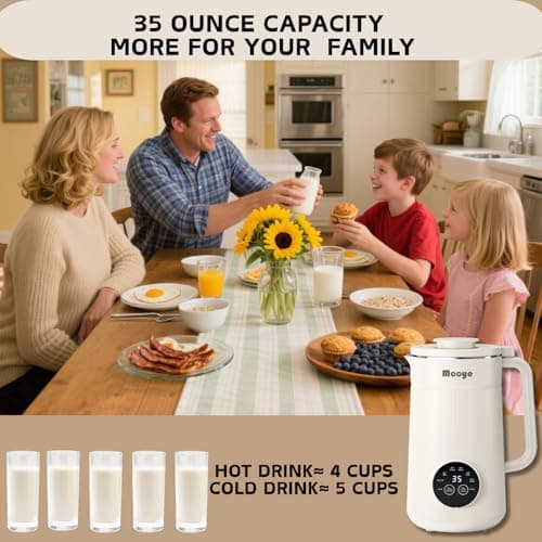 Mooye Automatic Nut Milk Maker Machine, 8 in 1 Soy Milk Maker, 35 oz Almond Machine Maker, 12-Hour Delay, Keep Warm, Non Dairy Beverages, Juice/Rice Paste/Clean/Milk Shake, 800W Heating, Self Cleaning view 4