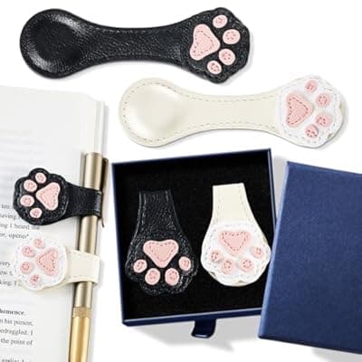 2Pcs Magnetic Leather Bookmarks with Gift Box Magnetic Pen Holder Book Marks Clip Gift for Book Lover Readers Men Women Teachers Students, Paw (White+Black)