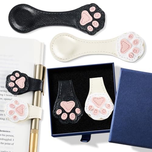 2Pcs Magnetic Leather Bookmarks with Gift Box Magnetic Pen Holder Book Marks Clip Gift for Book Lover Readers Men Women Teachers Students, Paw (White+Black) — image 1