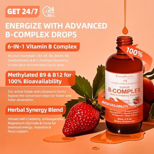 GREENPEOPLE Vitamin Methylated B Complex | Methyl B12 + L-Methyl Folate | Support Energy Metabolic, Immunity & Cognitive | 6 Super B Complex w/Mg, Ashwagandha & L‑Theanine for Women -Vegan, 2fl 2 Pack view 6