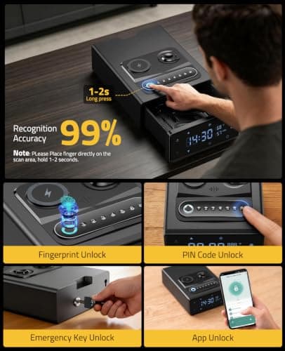 CVLIFE Biometric XXX Safe with Wireless Charging Bluetooth App view 2
