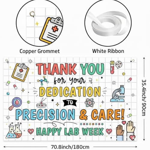 Wollmix Lab Week Decorations Banner - 70.8x35.4 Inch Thank You for All You Do Sign for Laboratory Workers, We Appreciate You Party Backdrop Decor Photography Supplies Photo Booth Background view 2