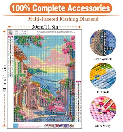igoodom Diamond Art Kits for Adults, Beach City Diamond Painting Kit, Full Drill Round Diamond Art Kits, DIY Gem Art and Crafts for Home Wall Decor Gift 12x16inch view 3