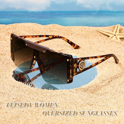 FEISEDY Women Sunglasses, Oversized Square Flat Top Shield Shades for Men B4060 view 4