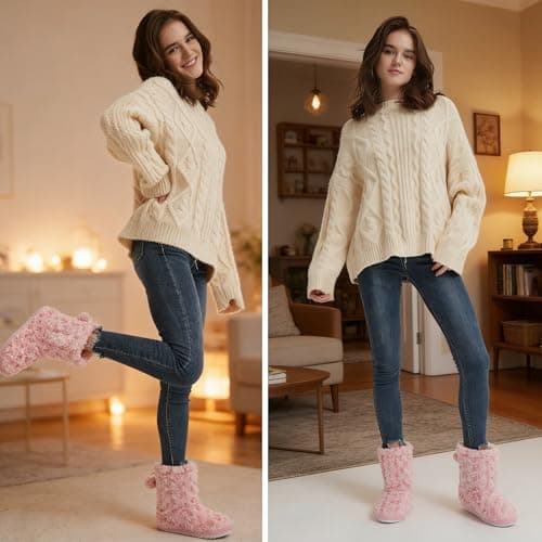 Home Slipper Women's Soft Fleece Plush Warm Indoor House Slipper Boots Shoes view 4