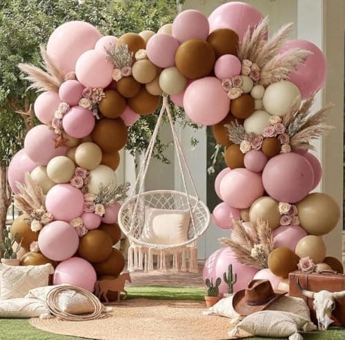 Pink Brown Balloon Arch Kit Double Stuffed Dusty Rose Pink Tan Sand White Mauve Balloon Garland for Birthday Cowgirl Baby Shower Bridal Wedding Western Boho Neutral Bear Party Decoration — image 1