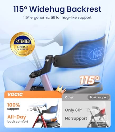 VOCIC Walkers for Seniors, Z21 Rollator Walker with Seat Supports 350lb, 8" Big Wheels for All Terrain, Ergonomic Arc Seat & 6" Ultra Backrest Foldable Walker, Dual Height Adjustment, Lightweight 2025 view 3