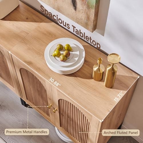 IFGET Modern Buffet Cabinet with Storage, 92.63" W Fluted Arched Sideboard Cabinet w/Adjustable Shelves, Wooden Modular Coffee Bar for Dining Room, Kitchen, Living Room, Entryway, Natural view 5