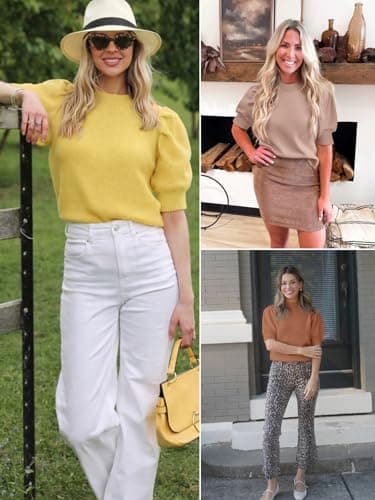 ATHMILE Short Sleeve Sweater for Women 2026 Spring Summer Blouses Crewneck Knit Puff Sleeve Dressy Casual Trendy Shirts view 4